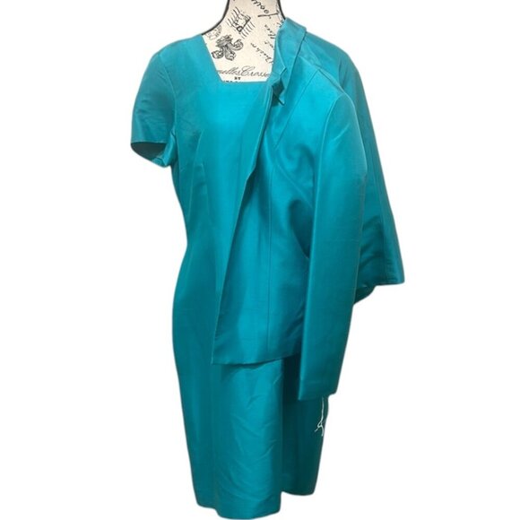 Shomi Silk Teal Dress and Blazer Suit - Size 12P - Picture 4 of 10